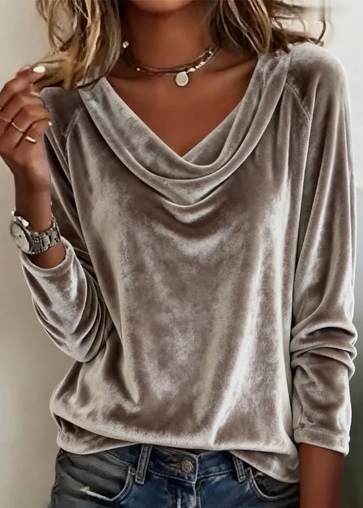 Natural Grey Pockets Solid Pullover O-Neck Spring - Image 5