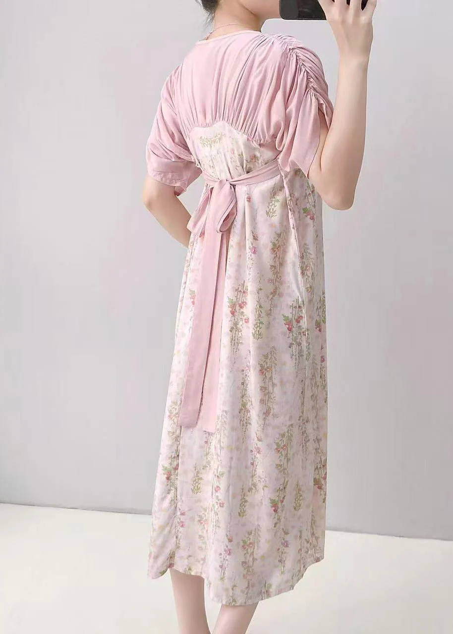 Natural Light Blue Print Patchwork Maxi Dresses Pajama Summer - Image 5