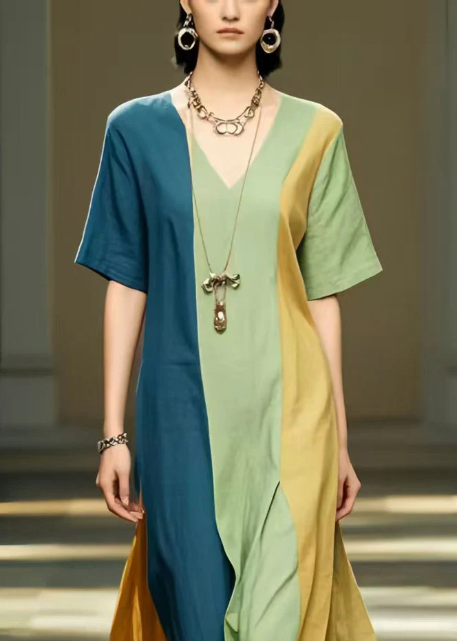 Natural Multicolour Oversized Patchwork Cotton Dress Summer - Image 2