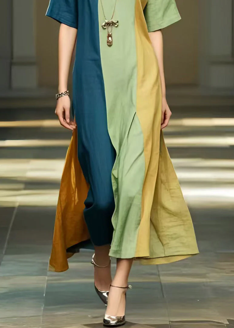 Natural Multicolour Oversized Patchwork Cotton Dress Summer - Image 4