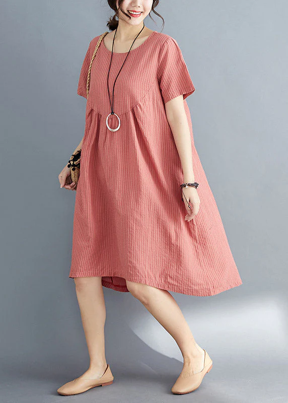 Natural Orange O-Neck Cozy Long Dress Summer - Image 3