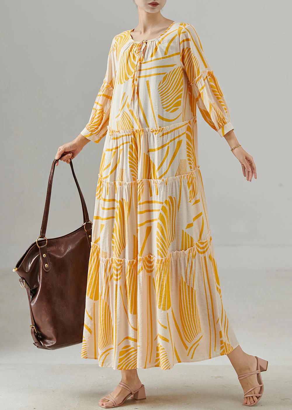 Natural Orange Oversized Print Cotton Robe Dresses Fall - Image 2