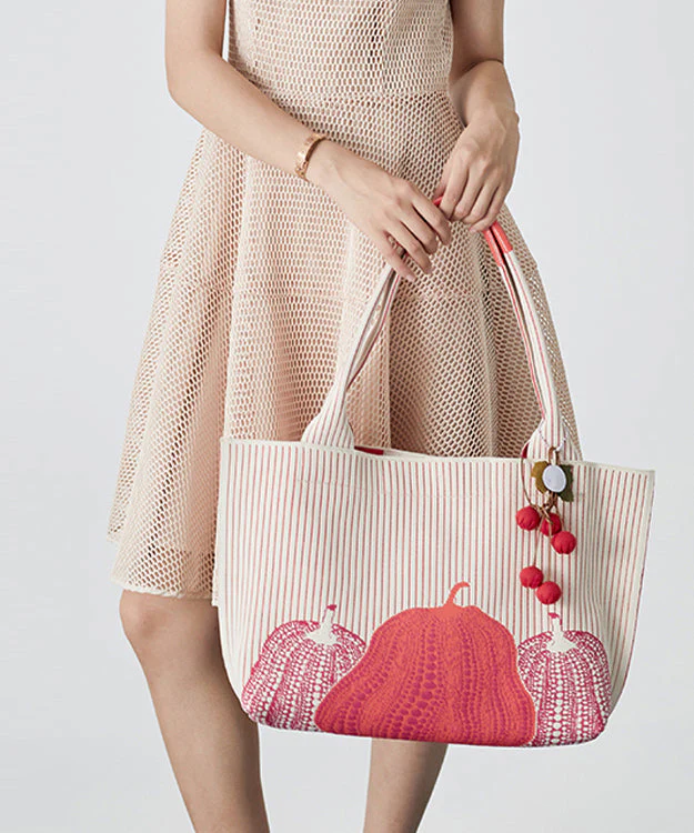 Natural Pink Jacquard Solid Durable Cotton Women Handbags - Image 3