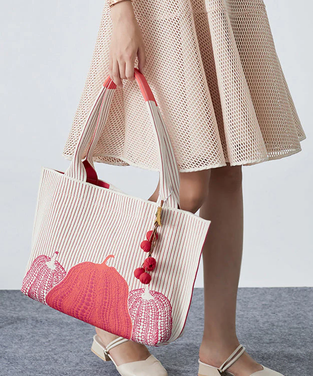 Natural Pink Jacquard Solid Durable Cotton Women Handbags - Image 5