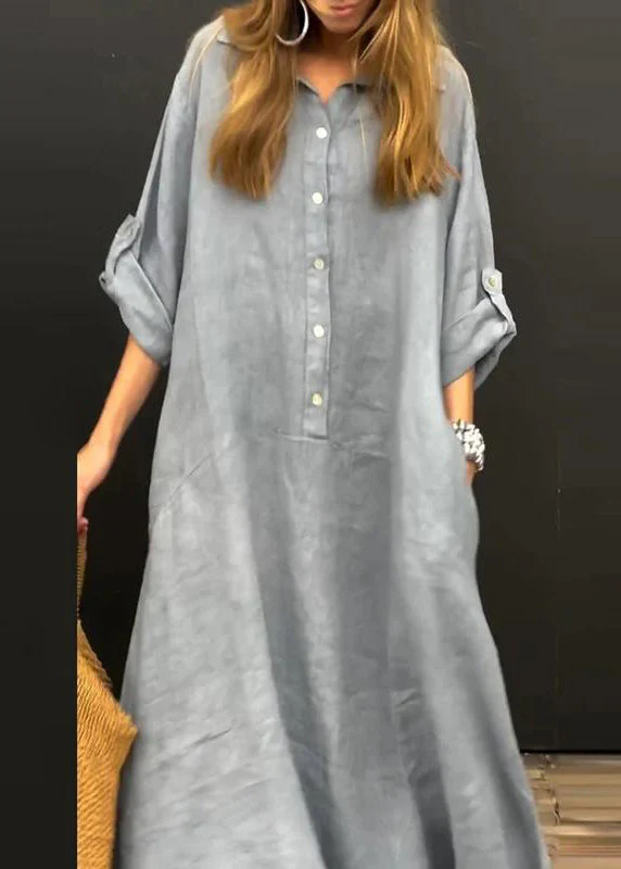 Natural Pink Peter Pan Collar Patchwork Long Dress Fall - Image 3