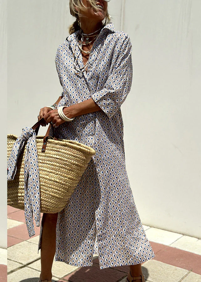 Natural Pink Peter Pan Collar Striped Side Open Button Maxi Dresses Fall - Image 3