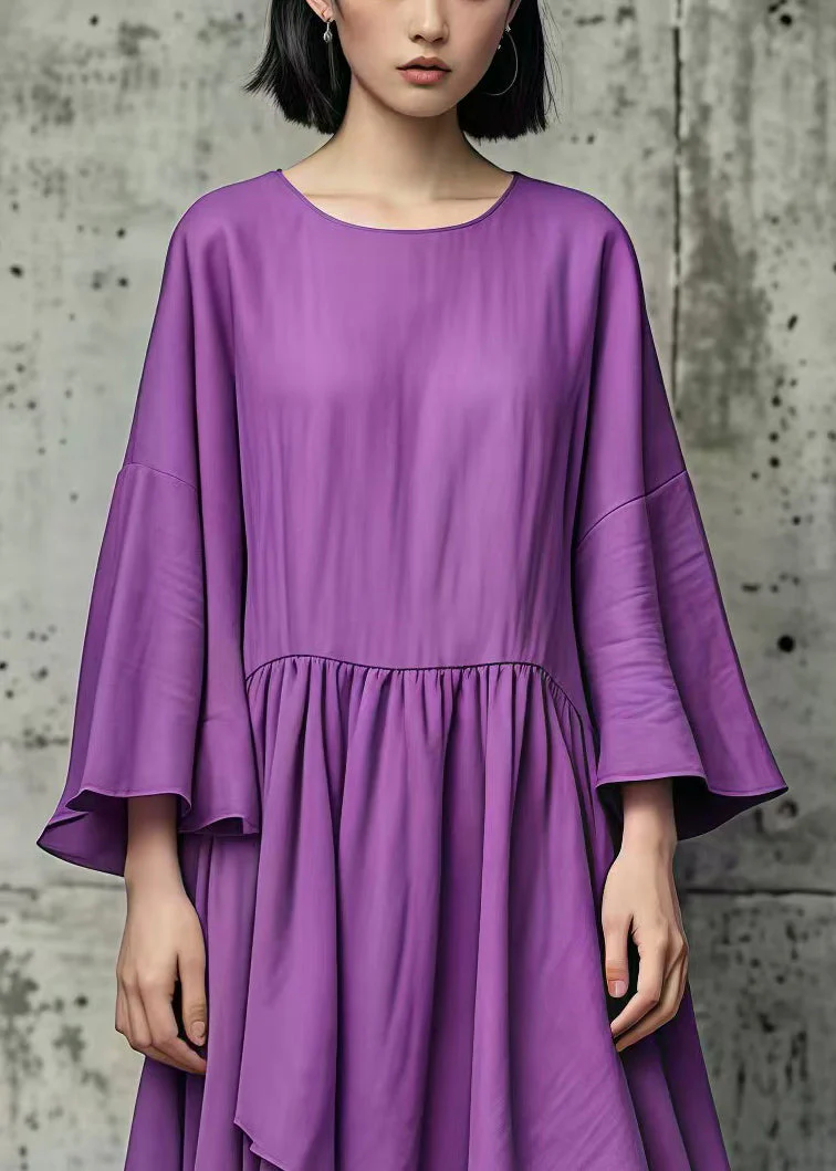 Natural Purple Asymmetrical Exra Large Hem Cotton Dress Fall - Image 2