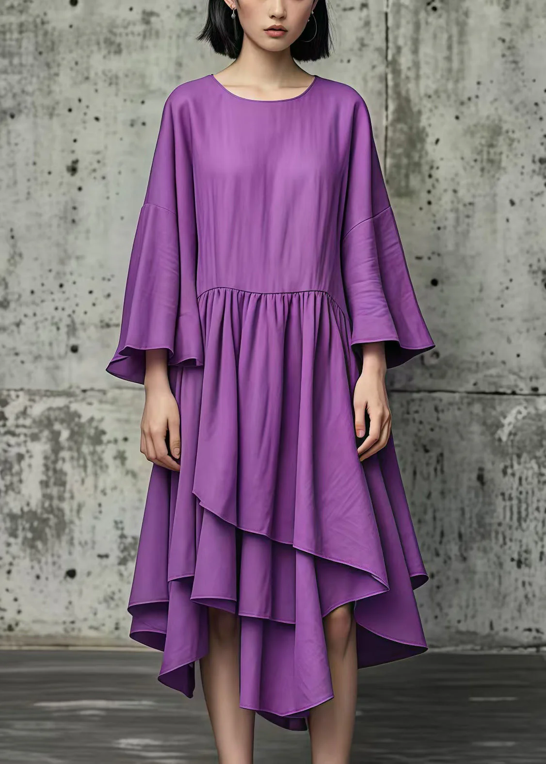 Natural Purple Asymmetrical Exra Large Hem Cotton Dress Fall - Image 3