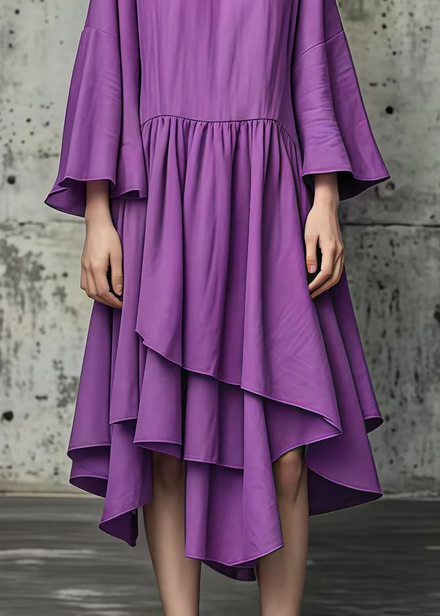 Natural Purple Asymmetrical Exra Large Hem Cotton Dress Fall - Image 4