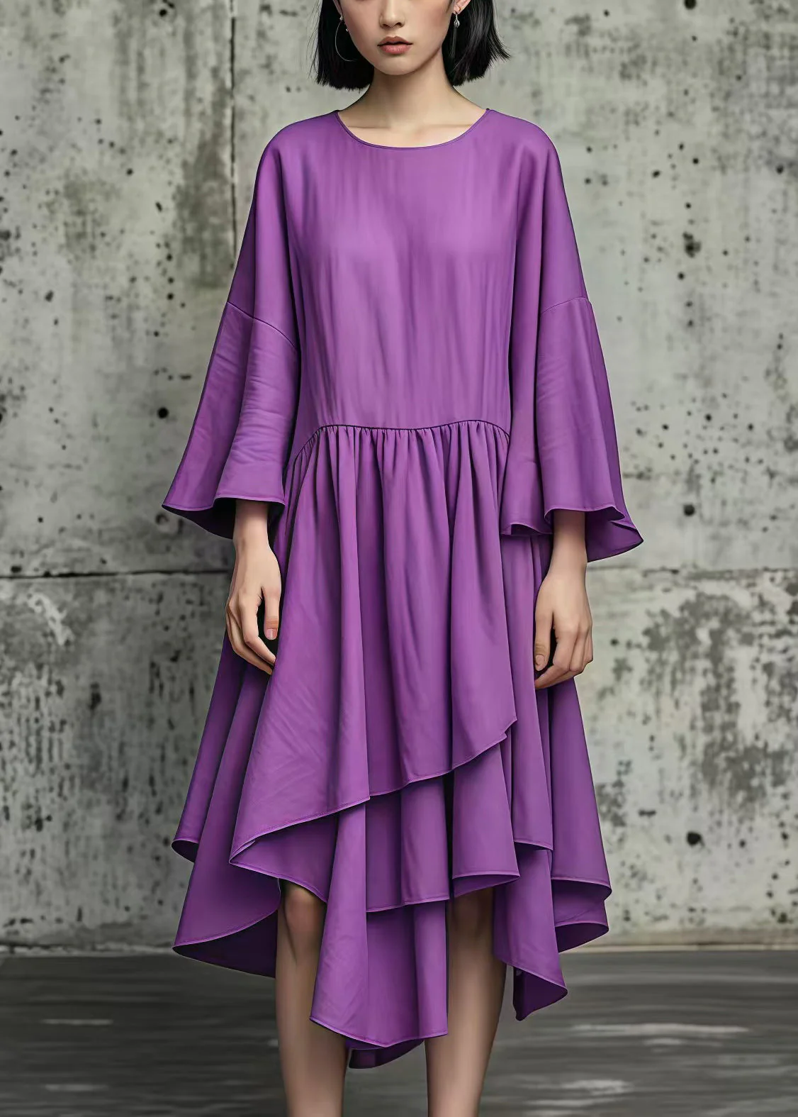 Natural Purple Asymmetrical Exra Large Hem Cotton Dress Fall - Image 5