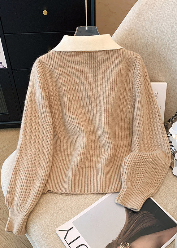 Natural Red Peter Pan Collar False Two Pieces Knit Top Spring - Image 4