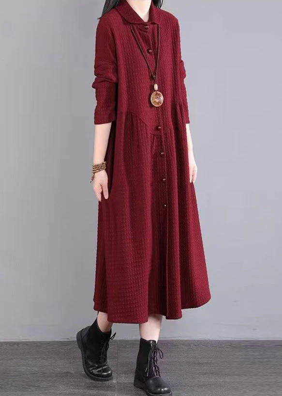 Natural Red Peter Pan Collar Patchwork Cotton Shirts Dress Fall - Image 4