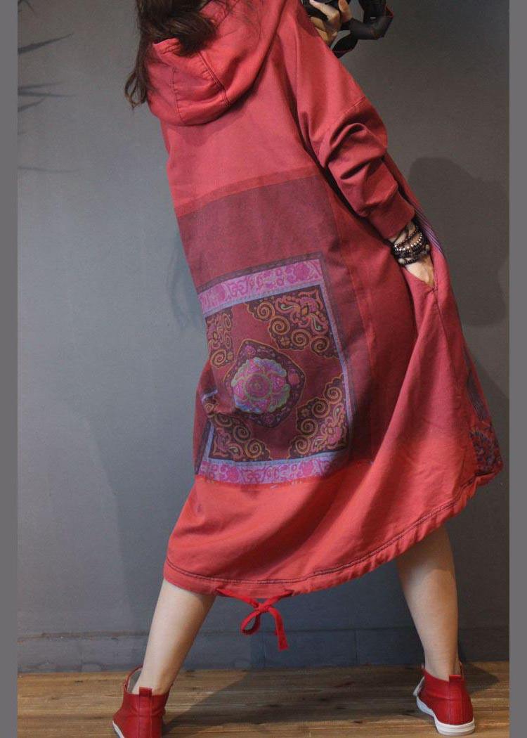 Natural Red Print low high design Dresses Summer Cotton Dress - Image 4