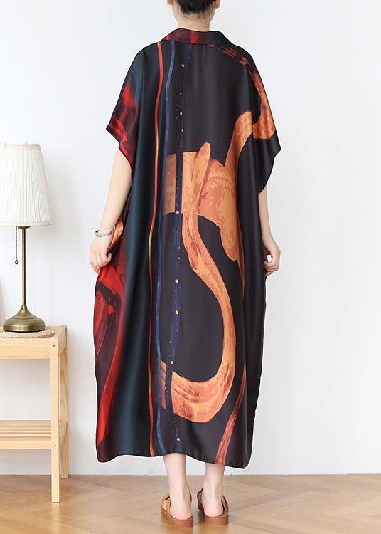 Natural Red Print Peter Pan Collar Summer Chiffon Dress - Image 4