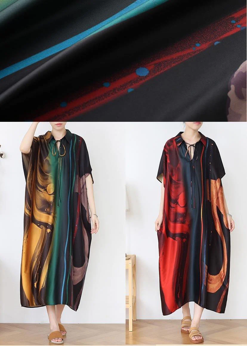 Natural Red Print Peter Pan Collar Summer Chiffon Dress - Image 5