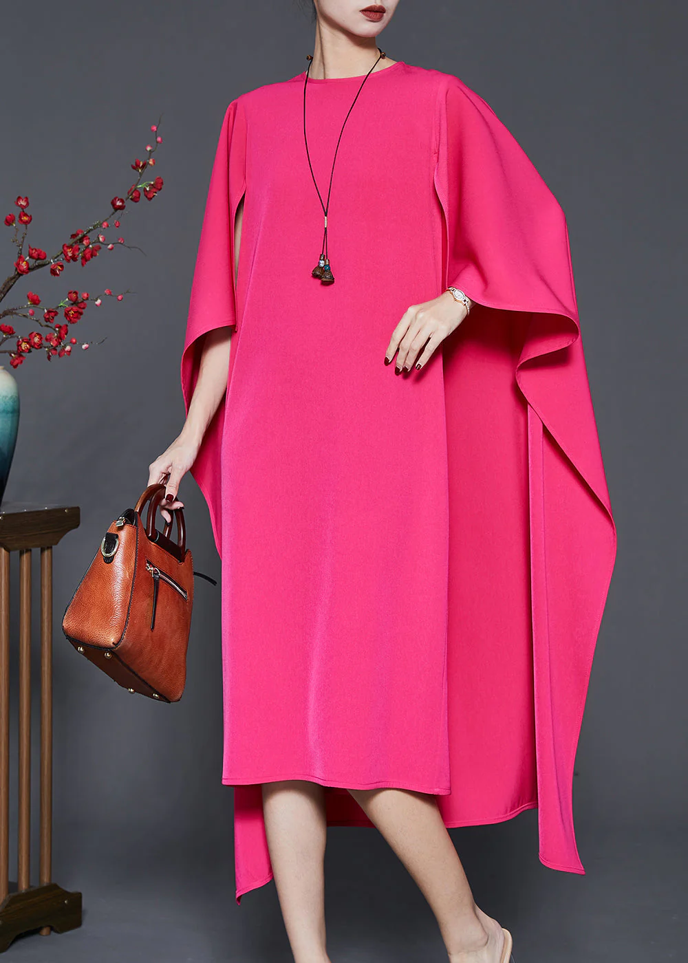 Natural Rose Oversized Cotton Party Dress Cloak Sleeves - Image 2