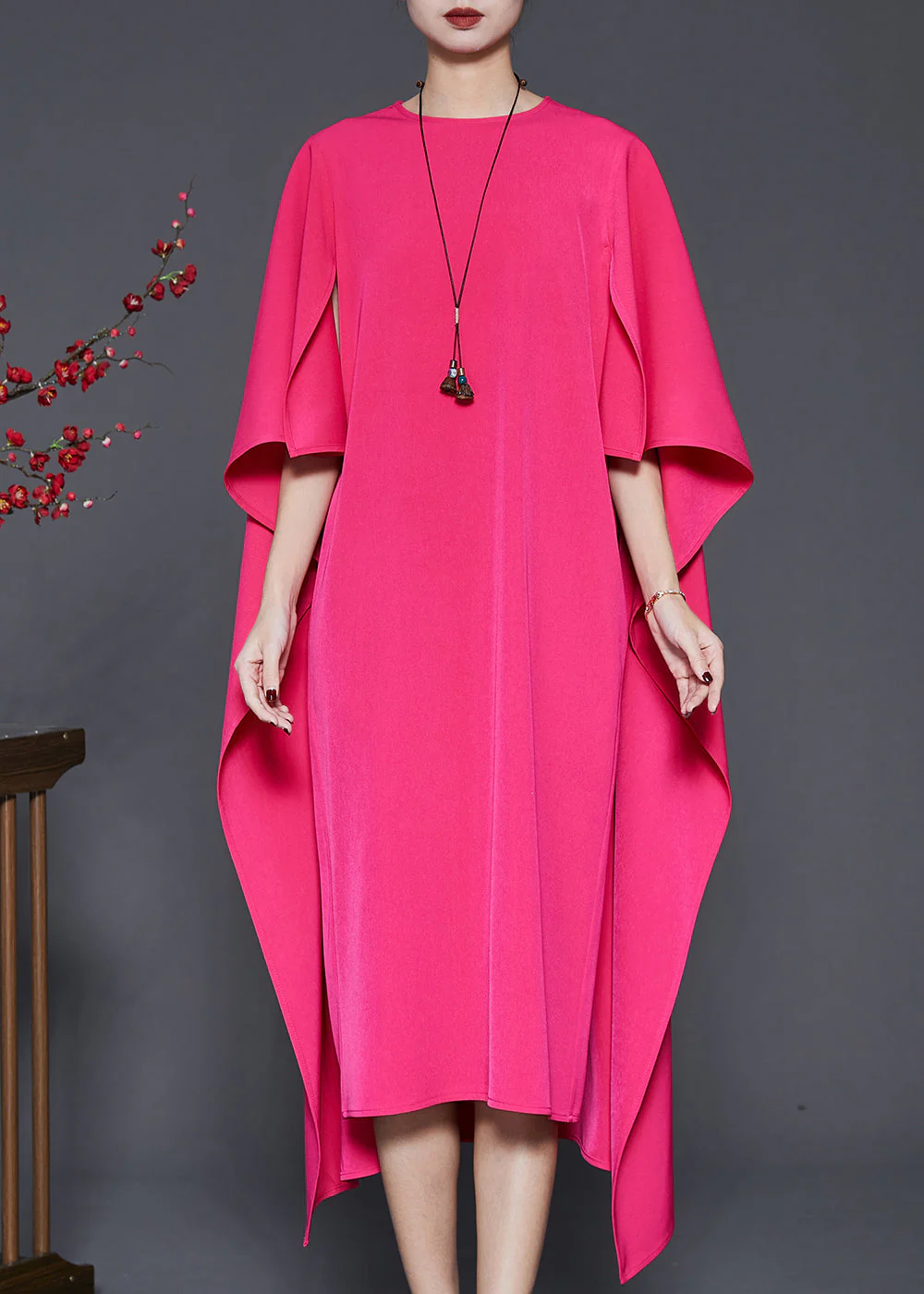 Natural Rose Oversized Cotton Party Dress Cloak Sleeves - Image 3