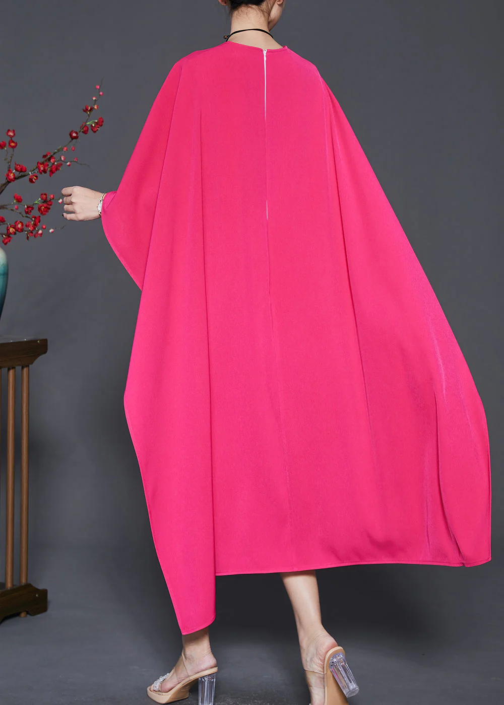 Natural Rose Oversized Cotton Party Dress Cloak Sleeves - Image 4