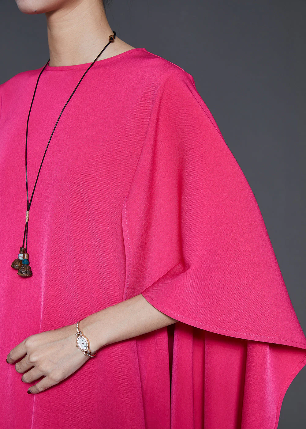Natural Rose Oversized Cotton Party Dress Cloak Sleeves - Image 5