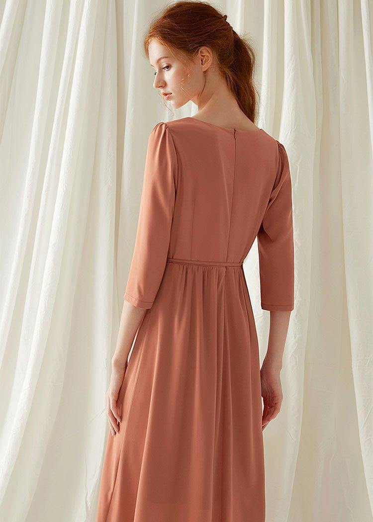 Natural Square Collar blended dress Tutorials red high waist Maxi Dresses fall - Image 4