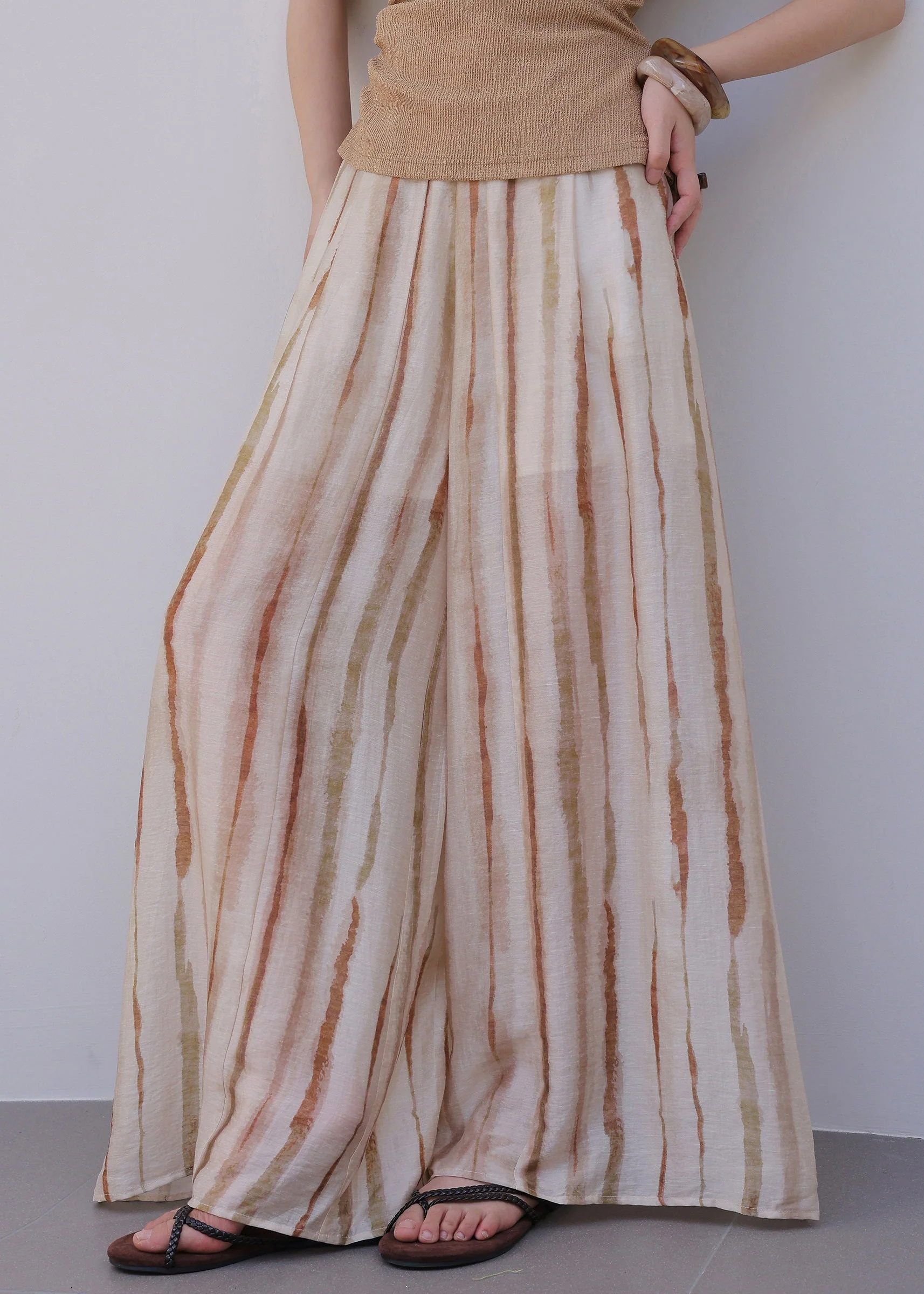 Natural Striped High Waist Wide Leg Pants Summer - Image 3