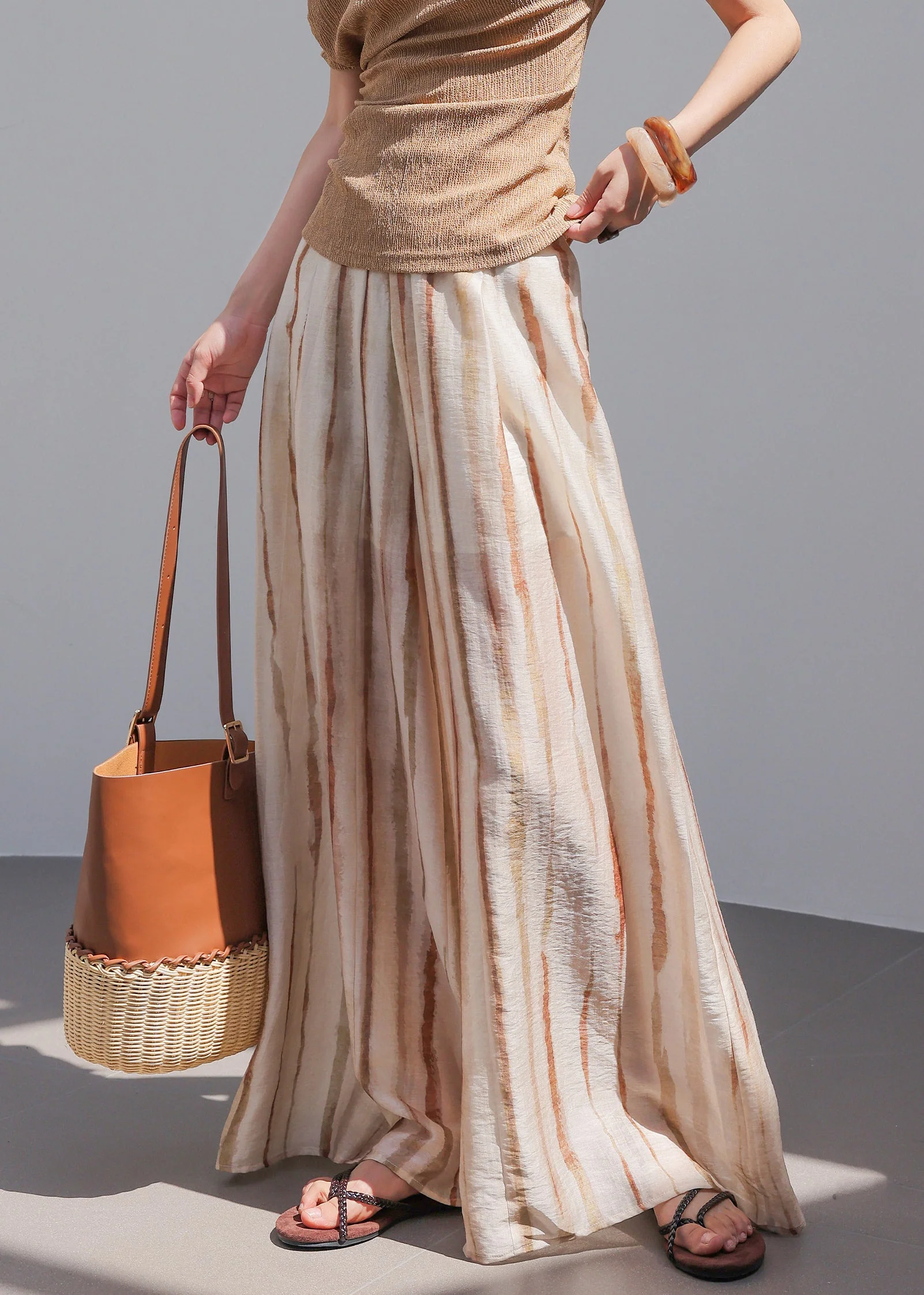 Natural Striped High Waist Wide Leg Pants Summer - Image 4