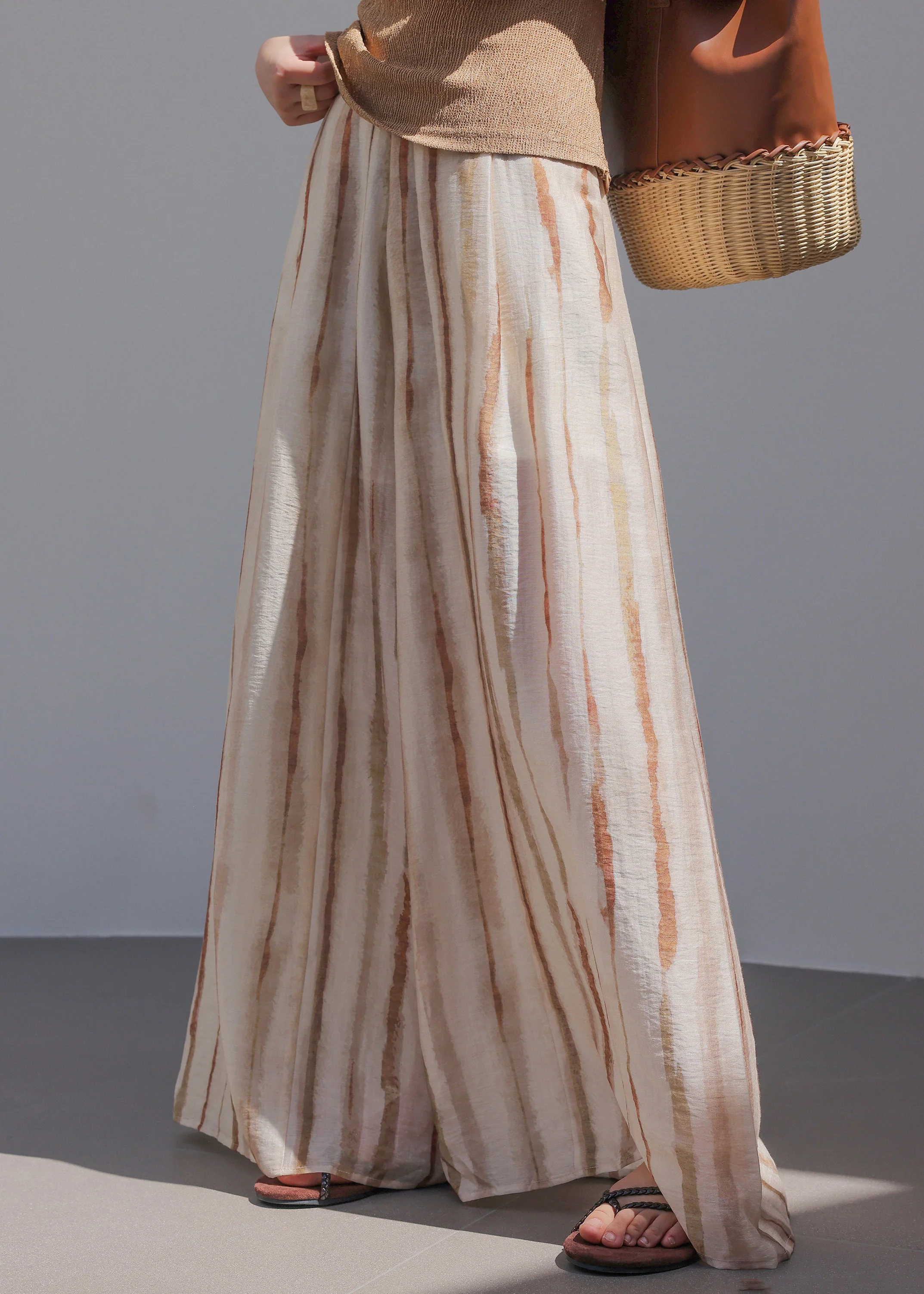Natural Striped High Waist Wide Leg Pants Summer - Image 5