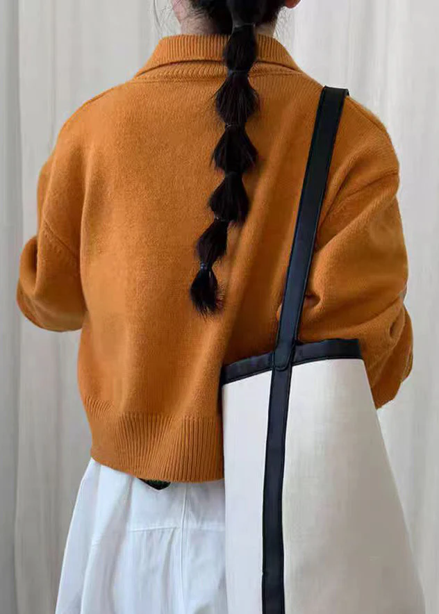 Natural Yellow Zippered Patchwork Solid Cotton Knit Coats Spring - Image 4