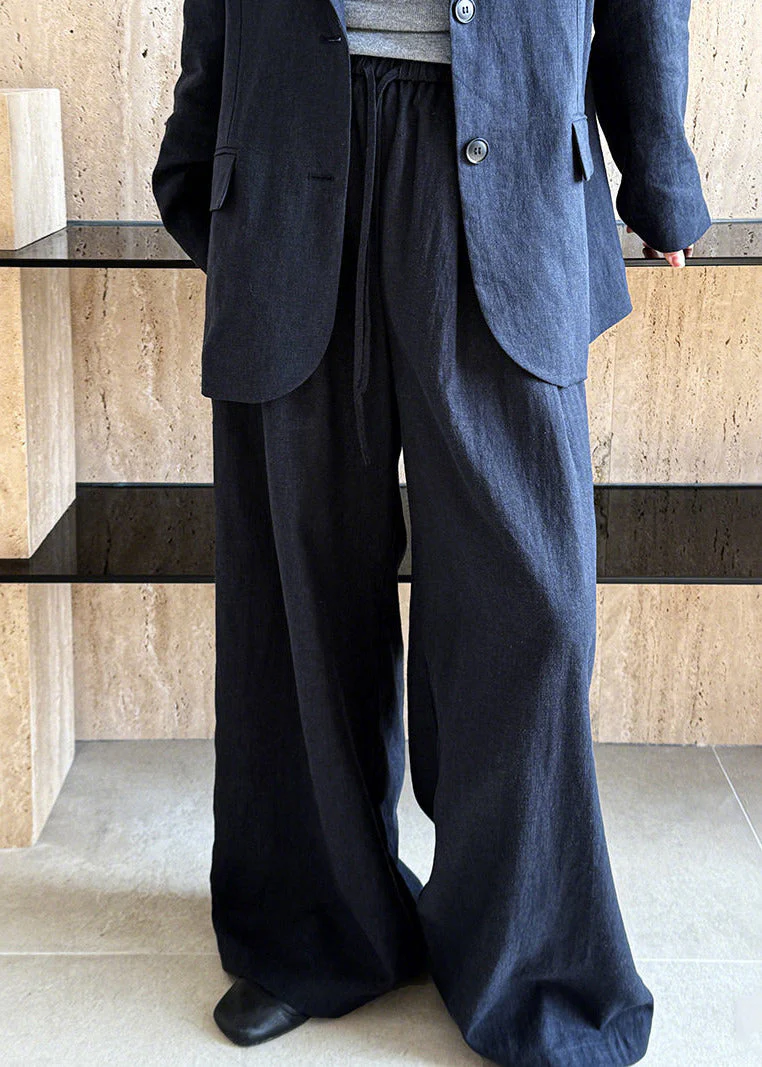 Navy Linen Two-Piece Set Oversized Notched Spring - Image 4