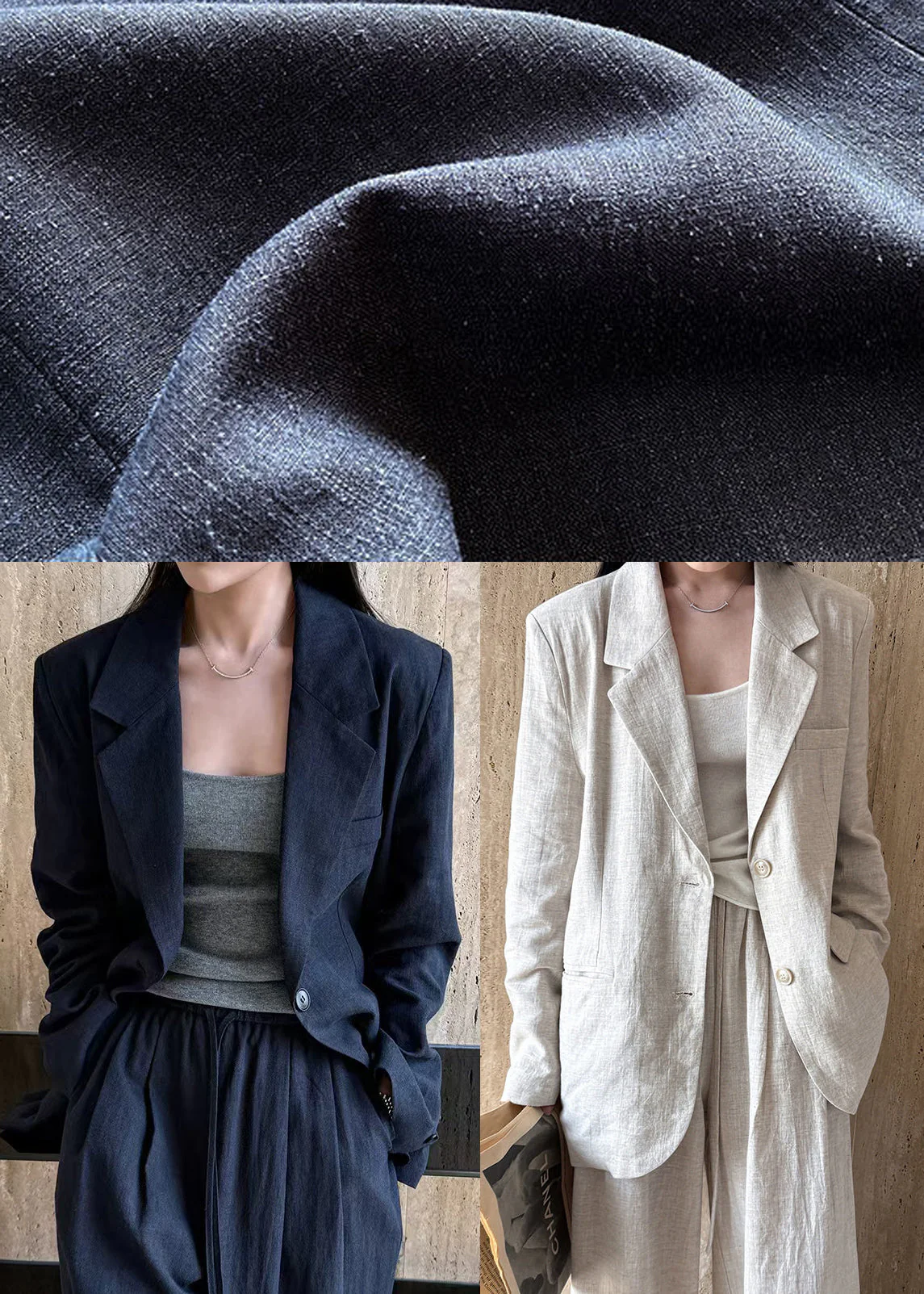 Navy Linen Two-Piece Set Oversized Notched Spring - Image 5