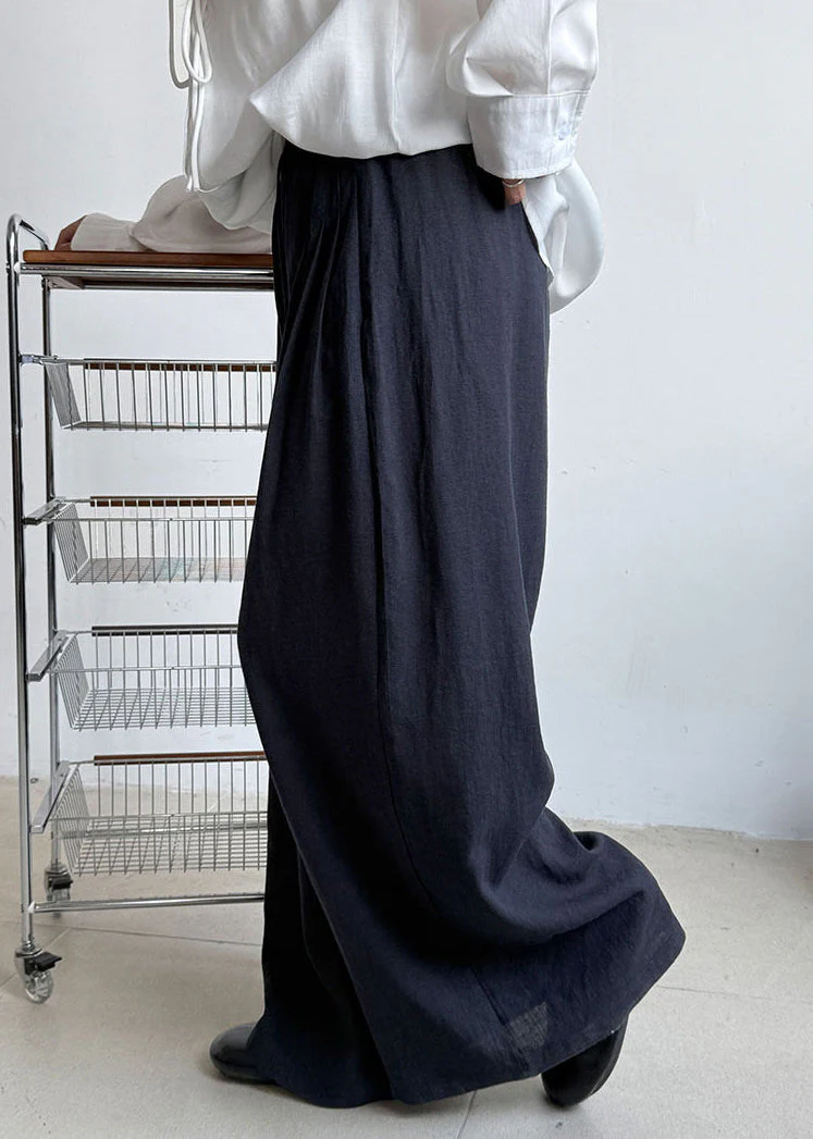 Navy Linen Wide Leg Pants Oversized Wrinkled Spring - Image 3