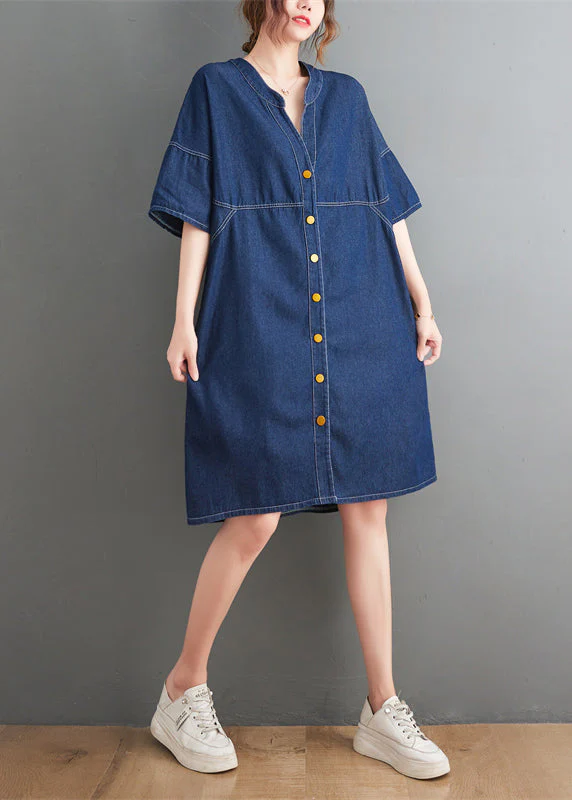 Navy Patchwork Denim Maxi Dress Oversized Summer - Image 2
