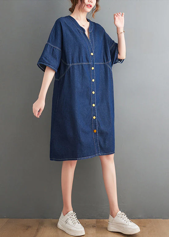 Navy Patchwork Denim Maxi Dress Oversized Summer - Image 3