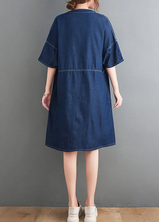 Navy Patchwork Denim Maxi Dress Oversized Summer - Image 4