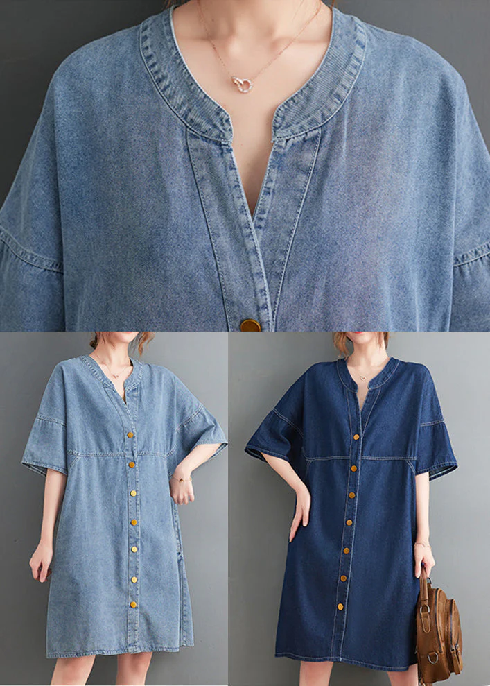 Navy Patchwork Denim Maxi Dress Oversized Summer - Image 5