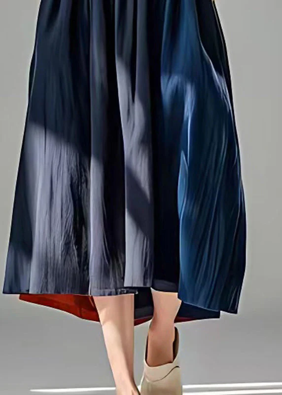 Navy Patchwork Linen Maxi Dresses Exra Large Hem Summer - Image 5