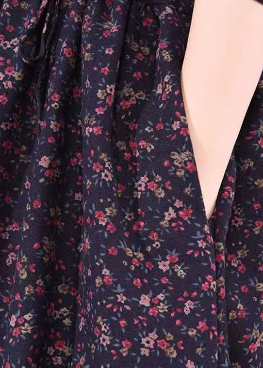 Navy Print Pockets Patchwork Warm Fleece Dresses Drawstring Winter - Image 4
