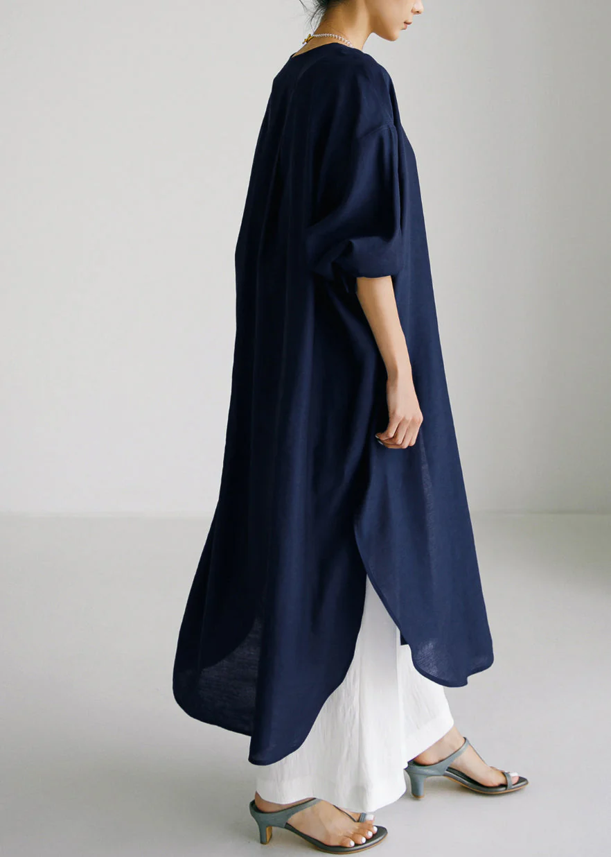 Navy V Neck Side Open Maxi Dresses Long Sleeve - Image 3