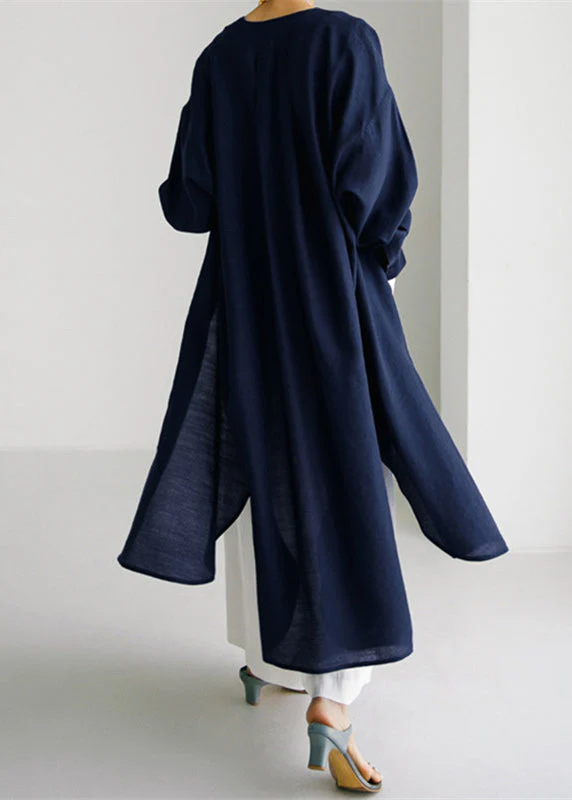 Navy V Neck Side Open Maxi Dresses Long Sleeve - Image 4