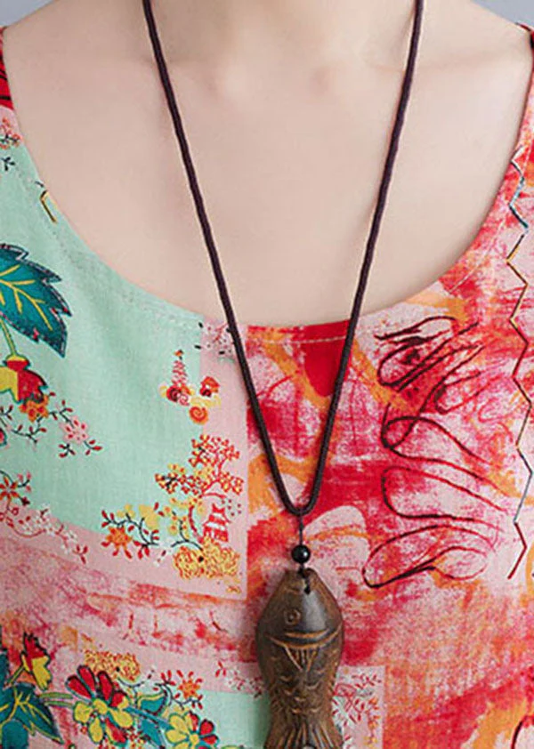 Neck Floral Loose Bohemian Casual Summer Dress For Women - Image 4