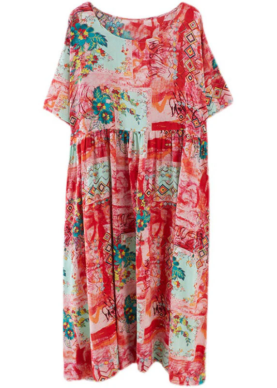Neck Floral Loose Bohemian Casual Summer Dress For Women - Image 5