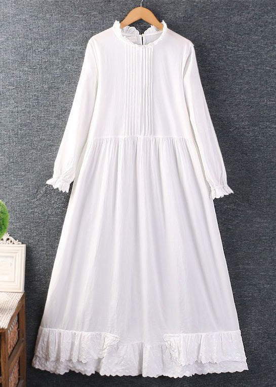 New Apricot Ruffled Lace Patchwork Cotton Long Dresses Spring - Image 2