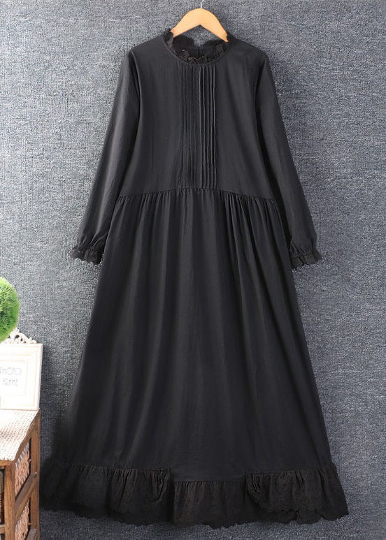 New Apricot Ruffled Lace Patchwork Cotton Long Dresses Spring - Image 3