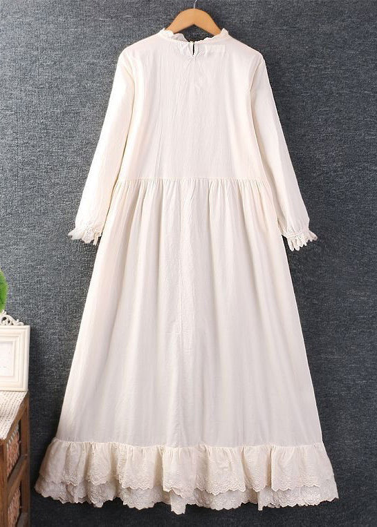 New Apricot Ruffled Lace Patchwork Cotton Long Dresses Spring - Image 4