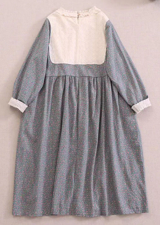 New Apricot Ruffled Print Hollow Out Cotton Long Dress Spring - Image 4
