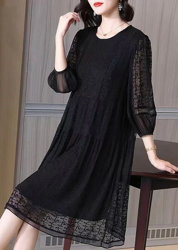New Beige O Neck Embroideried Lace Dresses Bracelet Sleeve - Image 2