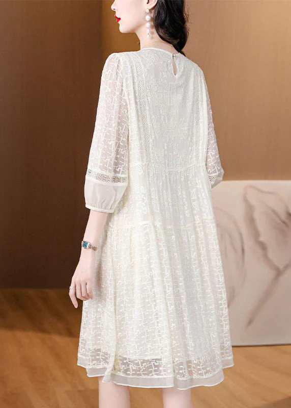 New Beige O Neck Embroideried Lace Dresses Bracelet Sleeve - Image 5