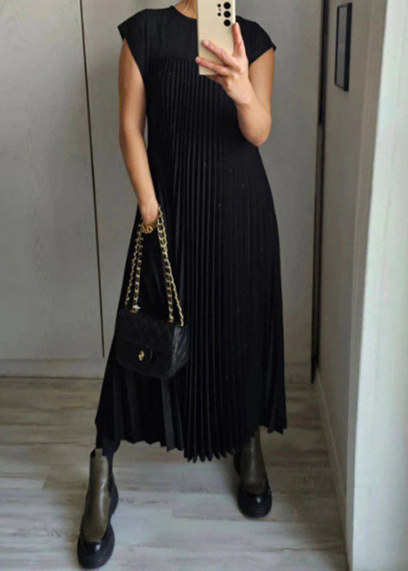 New Beige Wrinkled Pockets Solid Long Dress Summer - Image 2