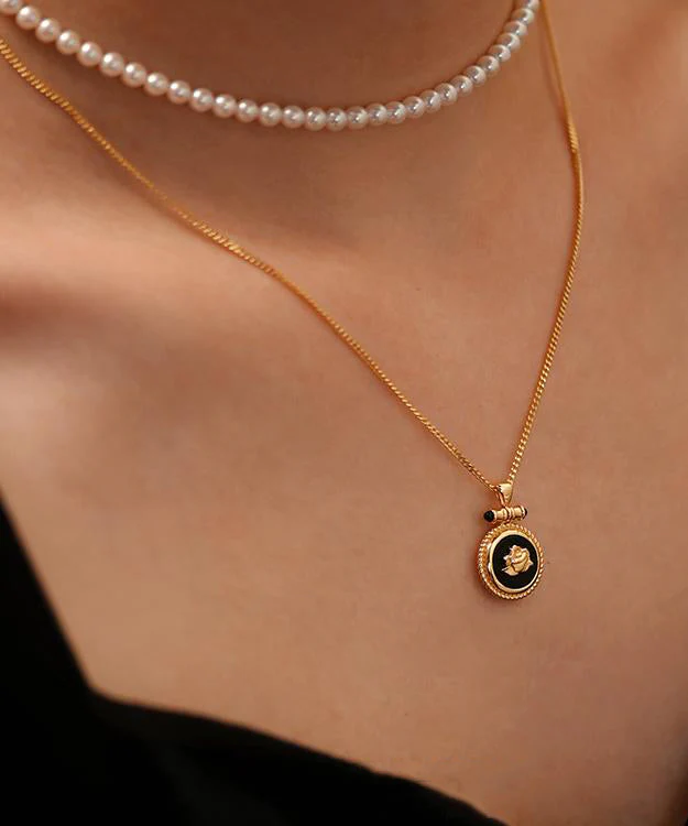 New Black Onyx Roses Adjustable14K Gold Pendant Necklace - Image 4