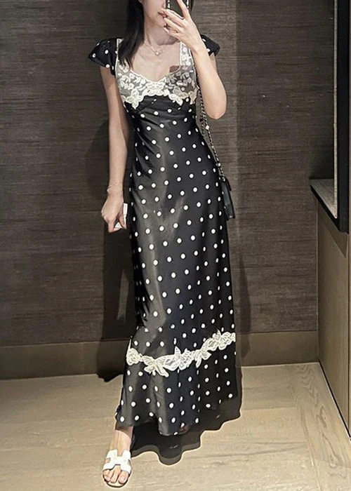 New Black Print Lace Patchwork Long Dresses Summer - Image 4